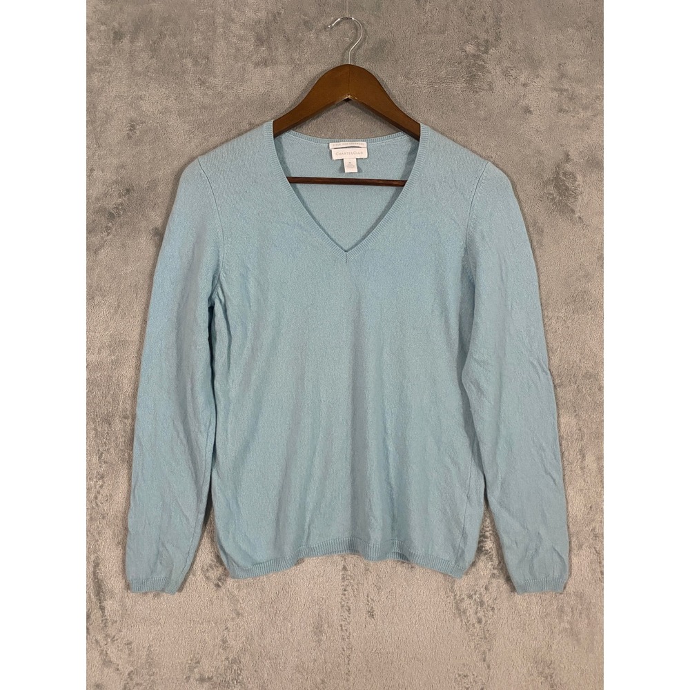 Charter Club Sweater Sz M Pastel Blue V-Neck 2-Ply 100% Cashmere Long Sleeve